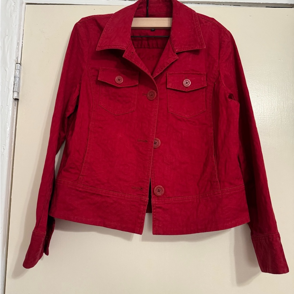 Jones New York Women's Vibrant Red Leopard Jean Jacket